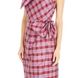 J. Crew Pink and Blue Plaid One-Shoulder Dress